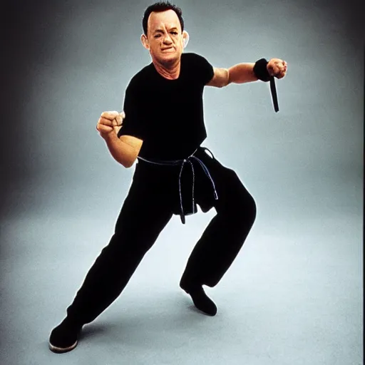 Image similar to tom hanks as a ninja, award winning sports photography