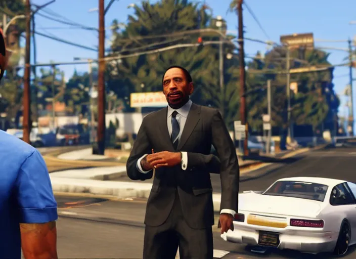 Prompt: stephen a smith in grand theft auto 5, gta, ps 4 gameplay