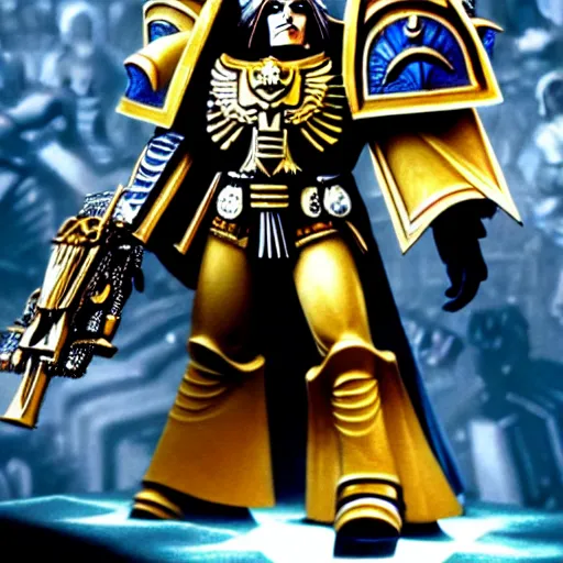 Prompt: The face of the Emperor of Mankind, Warhammer 40,000, futurism style,