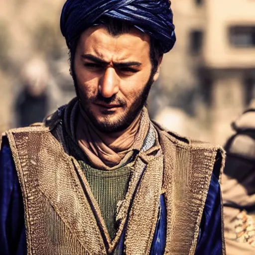 Image similar to close - up of an attractive kurdish singer in a movie directed by christopher nolan, movie still frame, promotional image, imax 7 0 mm footage