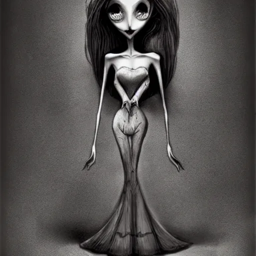 Image similar to grunge cartoon drawing of a plushie by - michael karcz , in the style of corpse bride, loony toons style, horror themed, detailed, elegant, intricate