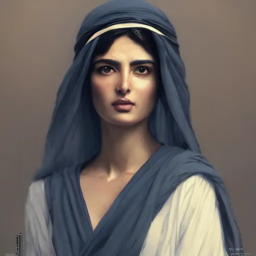 Prompt: a Photorealistic dramatic render of greek arab ameera al taweel, blue eyes, wavy black hair, white veil, by WLOP, Artgerm, Greg Rutkowski, Alphonse Mucha, Beautiful dynamic dramatic dark moody lighting,shadows,cinematic atmosphere,Artstation,concept design art,Octane render,8K