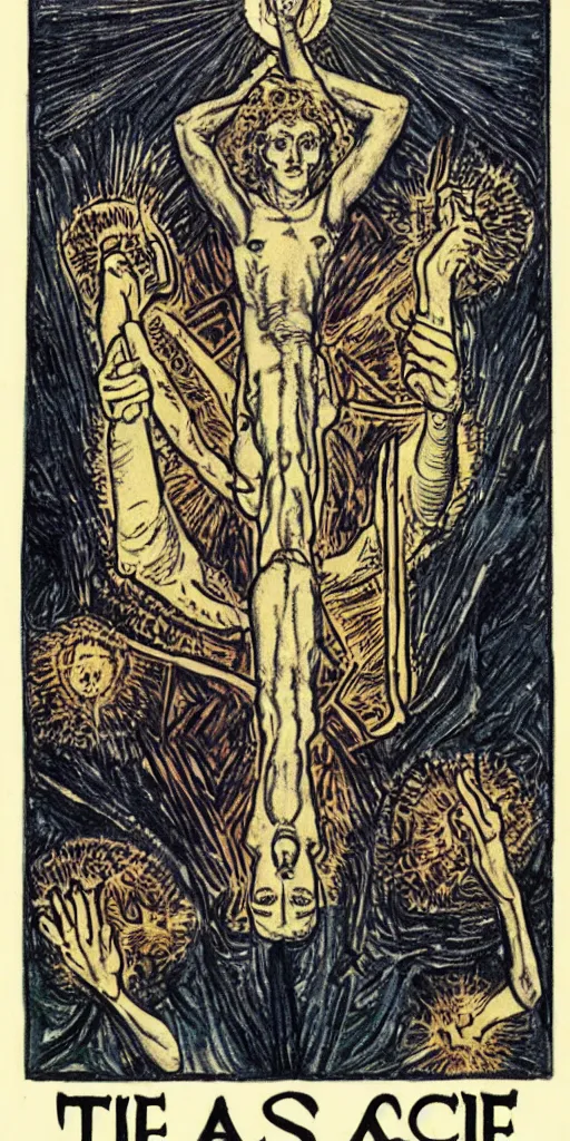 Prompt: the ace of disks tarot card by austin osman spare