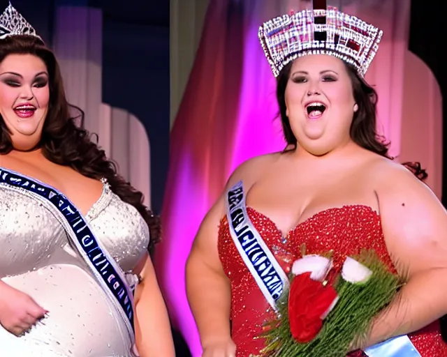 Prompt: gorgeous fat woman wins beauty pageance