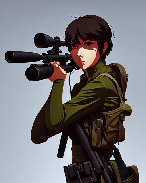 Image similar to upper body portrait of a female sniper, modern era, portrait shinkai makoto studio ghibli studio key hideaki anno sakimichan stanley artgerm lau rossdraws james jean marc simonetti elegant highly detailed digital painting artstation pixiv