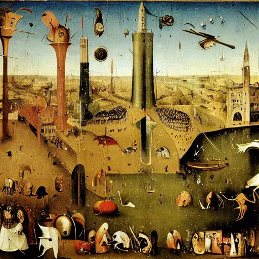 Prompt: fall of baghdad by hieronymus bosch