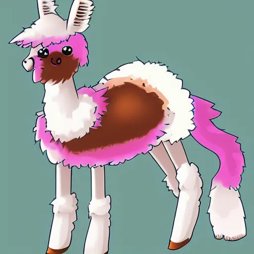 Image similar to cute anthro anime llama, digital art