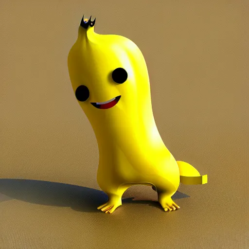 Image similar to Dancing banana at the beach, 3d render, cute, chibi, shaded
