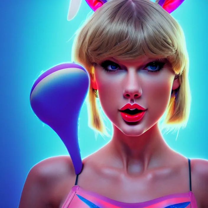 Image similar to portrait of Taylor Swift as Lola Bunny in Space Jam 1996. bunny ears. intricate abstract. intricate artwork. by Tooth Wu, wlop, beeple, dan mumford. octane render, trending on artstation, greg rutkowski very coherent symmetrical artwork. cinematic, hyper realism, high detail, octane render, 8k, iridescent accents