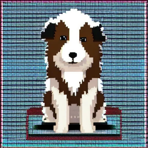 Image similar to cute collie puppy, pixelart