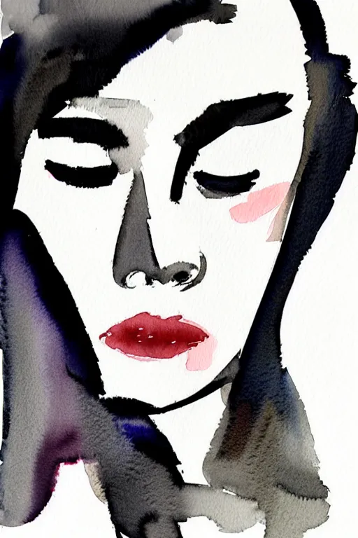 Image similar to beautiful face woman, grey, colorless and silent, watercolor portrait by David downton