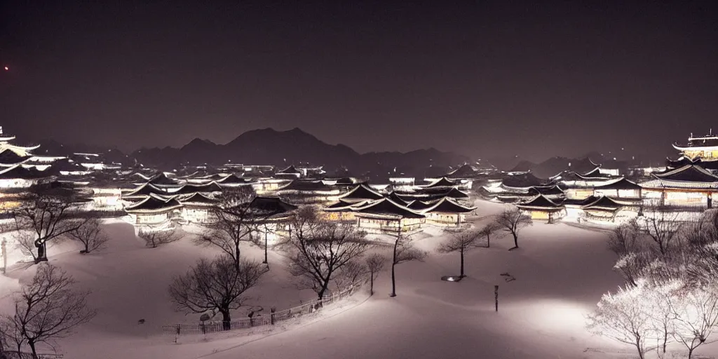 Image similar to chinese town in winter moonnight by masayasu uchida