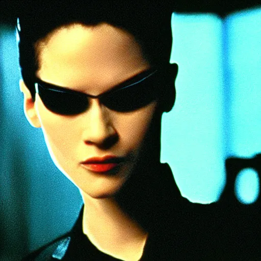 Prompt: a photograph of Neo from the Matrix using a telepgraph machine, photorealistic