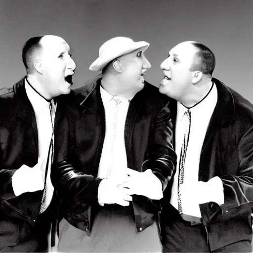 Image similar to the three stooges as a 90s boy band