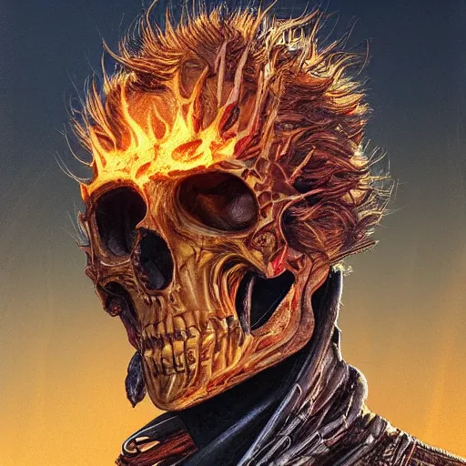 Prompt: ghost rider as a hillbilly, head and shoulders portrait, intricate, elegant, highly detailed, centered, digital painting, artstation, concept art, smooth, sharp focus, illustration, art by artgerm and donato giancola and Joseph Christian Leyendecker