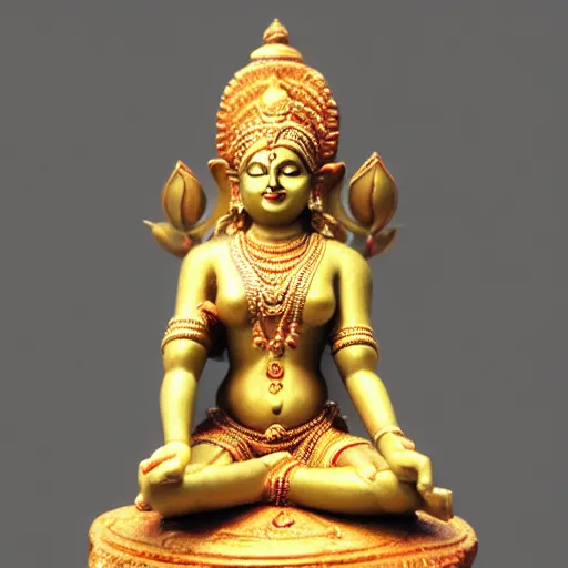 Image similar to four armed indian goddess lakshmi sitting on a lotus, minimalistic style