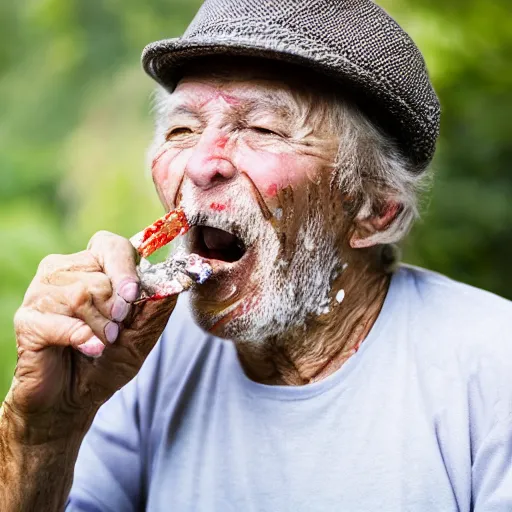 Image similar to photo of an old man eating paint