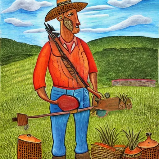 Image similar to a farmer, appalachian folk art, detailed, award winning, 4 k