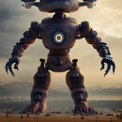 Prompt: 600 foot tall Bender the robot fighting kaiju, highly detailed, octane render, uhd, 8k