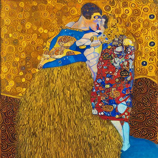 Prompt: Flash Gordon, extremely detailed and intricate painting, pop art, in the style of Gustav Klimt