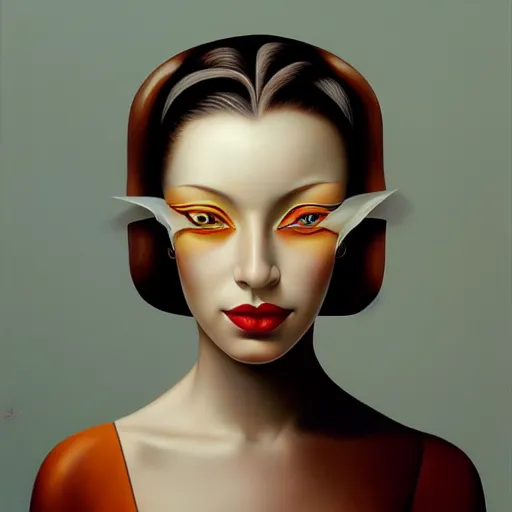 Image similar to a detailed painting of a woman, an ultrafine detailed painting by rafal olbinski, behance contest winner, pop surrealism, detailed painting, very detailed, minimalist, skeuomorphic, airbrush art