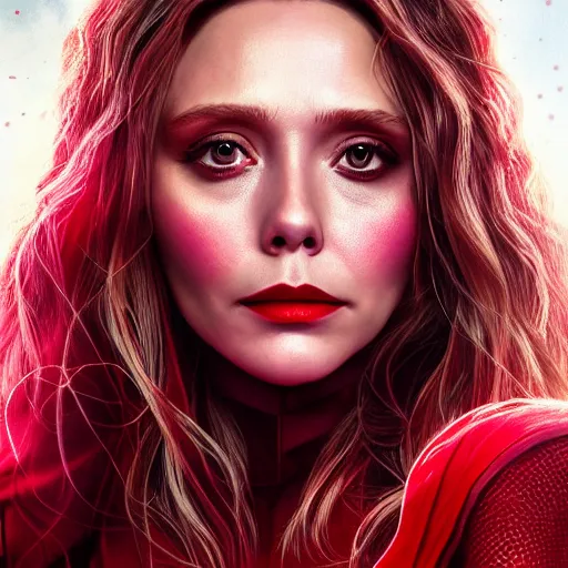 prompthunt: elizabeth olsen as the scarlet witch afloat in the air with red  eyes, red magic surrounds her, trending on artstation, 8 k quality,  cgsociety contest winner, artstation hd, artstation hq, luminous