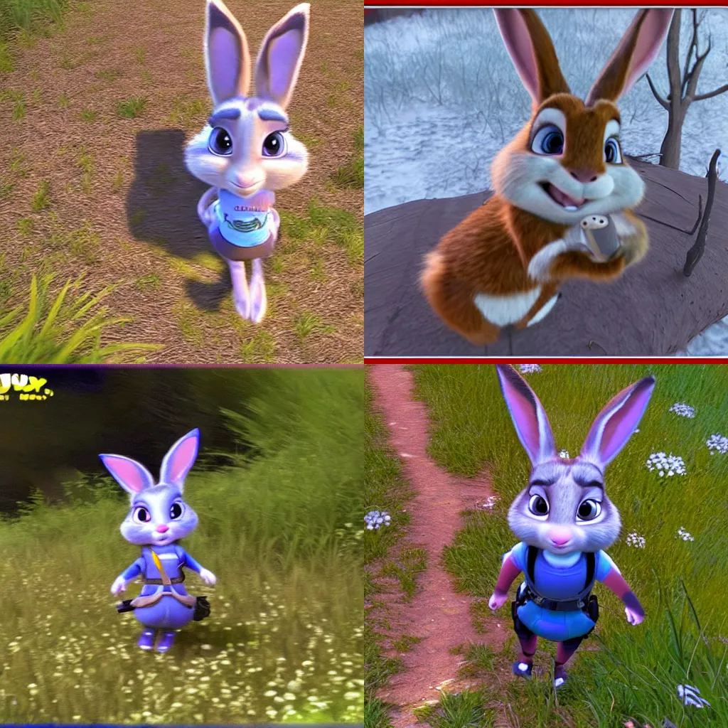 Prompt: judy hopps trail cam footage