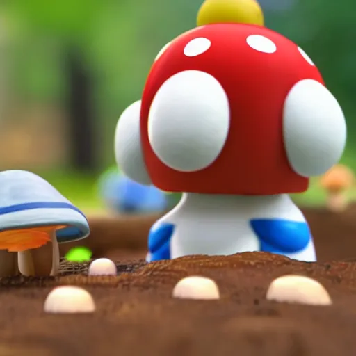 Image similar to mushroom people, nintendo switch, sentient fungus, mushroom cap, cute, funny, 8 k render, high - definition