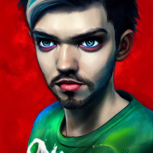 Image similar to a portrait of jacksepticeye by Anna Dittmann, digital art, horror, trending on artstation, anime arts, featured on Pixiv, HD, 8K, highly detailed, good lighting, beautiful, epic, masterpiece - H 768