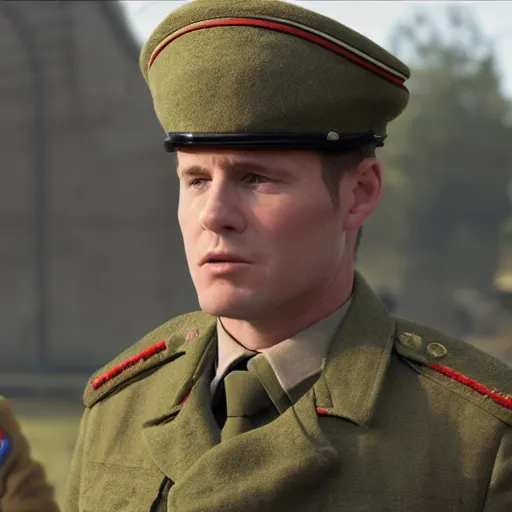 Image similar to movie scene kier starmer in russian soldiers uniform, photorealistic, highly detailed 8 k