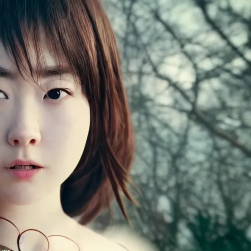 Image similar to a dynamic, epic cinematic 8K HD movie shot of close-up japanese idol Julia Boin face. Motion, VFX, Inspirational arthouse, at Behance, with Instagram filters