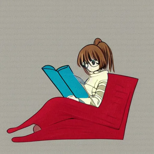 Image similar to Anime Girl reading a book on a sofa, sketch