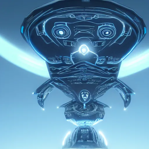 Prompt: a menacing alien mothership, glowing accents, blueprint