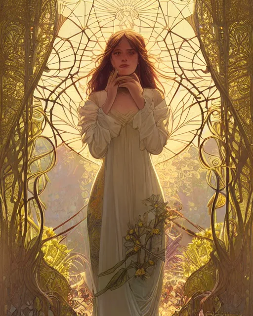 Prompt: dandelion | highly detailed | very intricate | art nouveau | gold filigree | storybook illustration | soft cinematic lighting | award - winning | painted by mandy jurgens and alphonse mucha and alena aenami | pastel color palette | featured on artstation