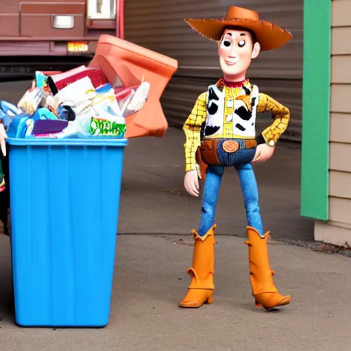Prompt: andy from toy story thrown out the trash