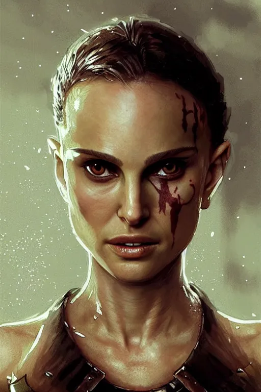 Image similar to natalie portman, battle warrior, lord of the rings, tattoos, decorative ornaments, by carl spitzweg, ismail inceoglu, vdragan bibin, hans thoma, greg rutkowski, alexandros pyromallis, perfect face, fine details, realistic shading, photorealism