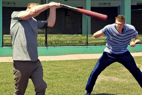 Image similar to jerma hitting a child with an aluminum baseball bat