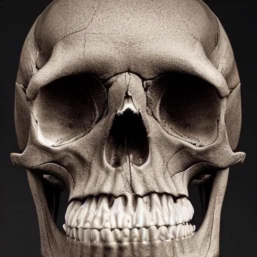 Image similar to A photo of {a skull of an Alien} , professional photograph, studio lighting, highly detailed