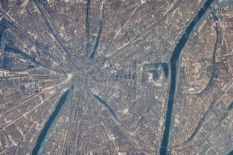 Image similar to bird's eye view satellite image of a Soviet city