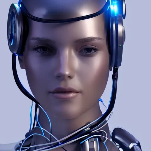 Image similar to a beautiful woman wearing robot suit with wires and light, highly detailed, photorealistic, artstation, smooth