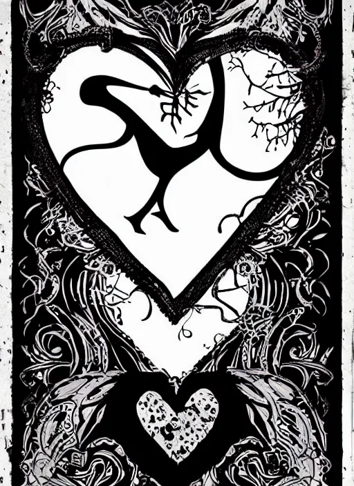 Image similar to goth valentine's day card design, romantic, intricate, hot topic, black bleeding stylized heart