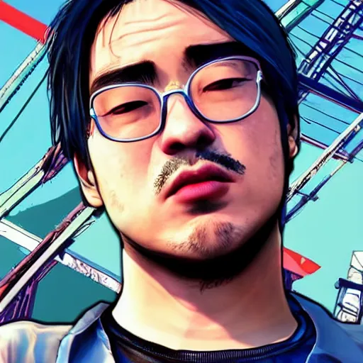 Image similar to joji as a grand theft auto 5 character, grand theft auto loading screen style