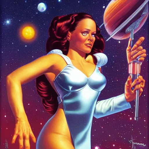 Prompt: the space queen by Greg Hildebrandt