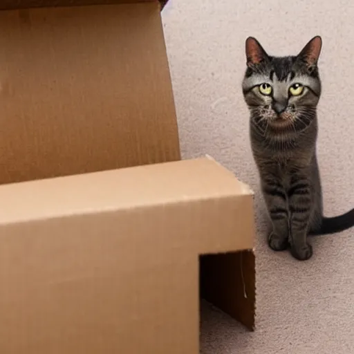 Image similar to cat sticking his head out of a small hole in a cardboard box