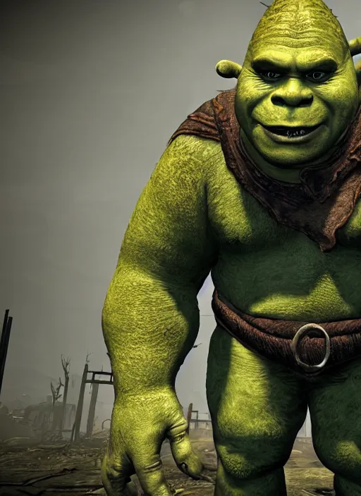 Image similar to scary shrek as a monster in fallout 4