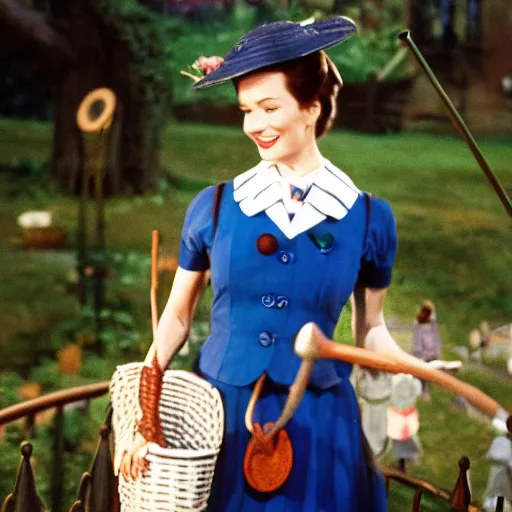 Prompt: professional photo of dairy poppins, mary poppins as a milkmaid