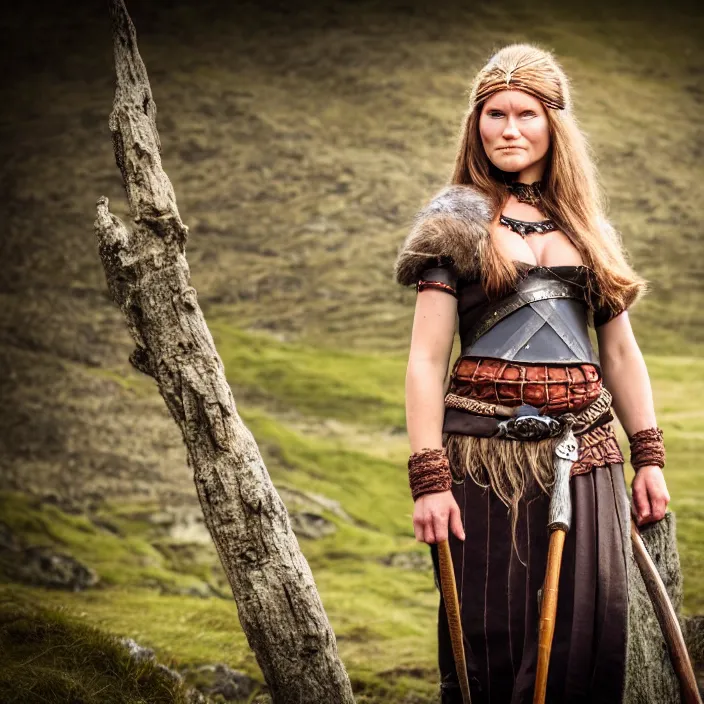 Prompt: full body photograph of a beautiful!!!! viking woman. extremely detailed. dslr. 8 5 mm.