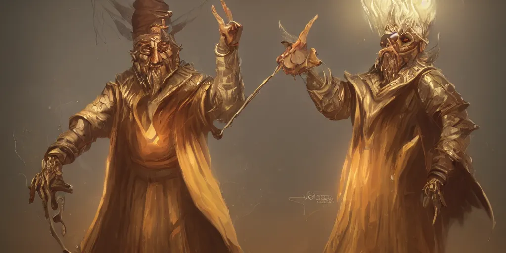 Image similar to rich wizard with his hand up, controlling people like a puppet, fantasy, digital art, trending on artstation