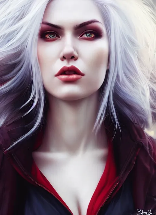 photo of gorgeous woman with half red half white hair | Stable ...