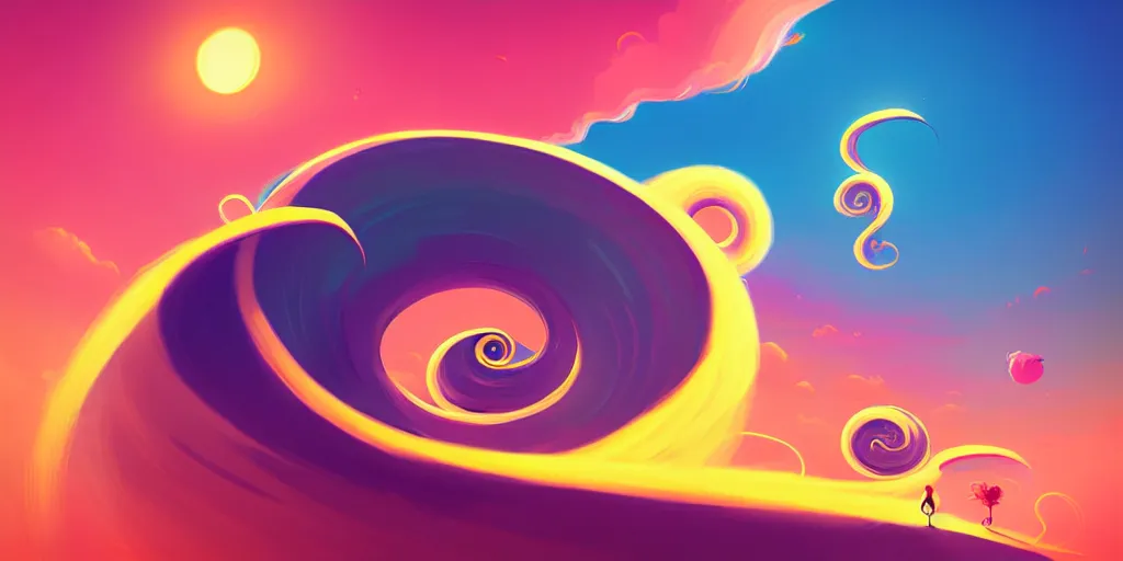 Prompt: spiral smoke, curved perspective digital art, beach, spiral clouds, anton fadeev. horton hears who!